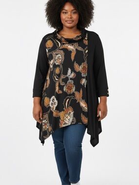 **NWT** Alfred Dunner Floral Cowl Neck Tunic Top -